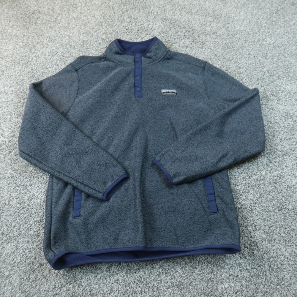 Eddie Bauer Sweater Mens M Blue Fleece Snap Pullover Mock Neck Sweatshirt Jacket